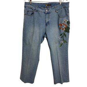JouJou Jeans Women 18 Blue Floral Embroidered Sequin Embellished Y2K Straight A7